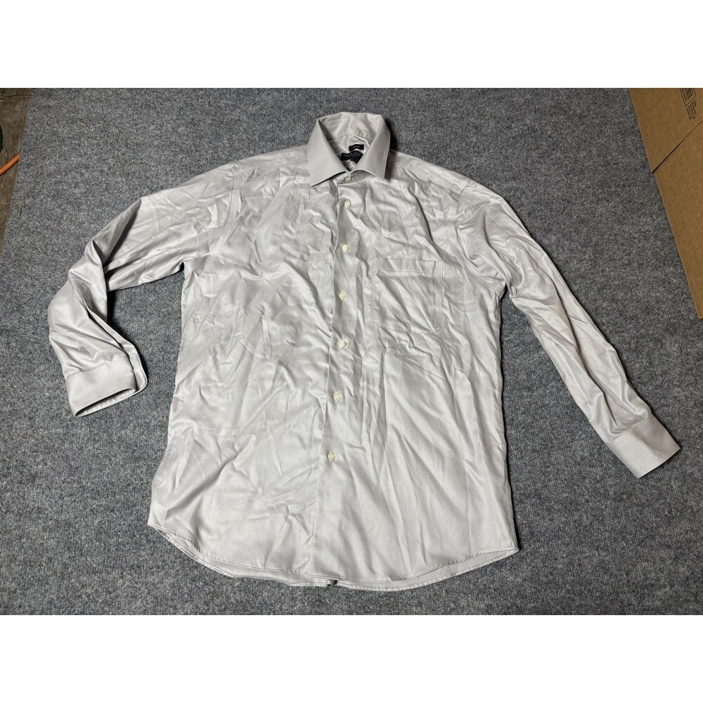Pronto Uomo Dress Shirt Mens 16.5 32/33 Gray Solid Non Iron Cotton Twill LS